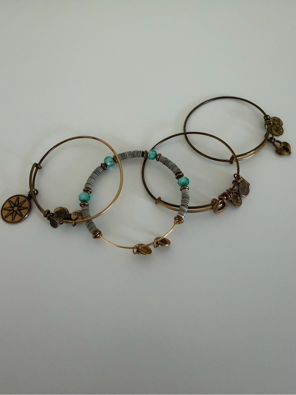 4 Alex and Ani Bronze Tone Bangle Bracelets incl Kentucky Derby